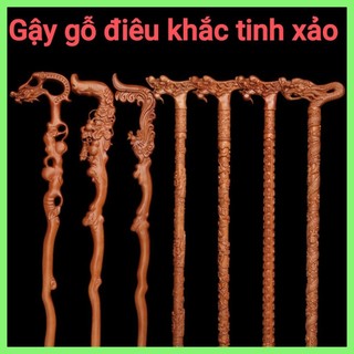 ✅ Gậy batoong gậy gỗ tự nhiên chống trượt dành cho người già khắc đầu rồng tinh xảo nạng chống thể thao dã ngoại leo núi