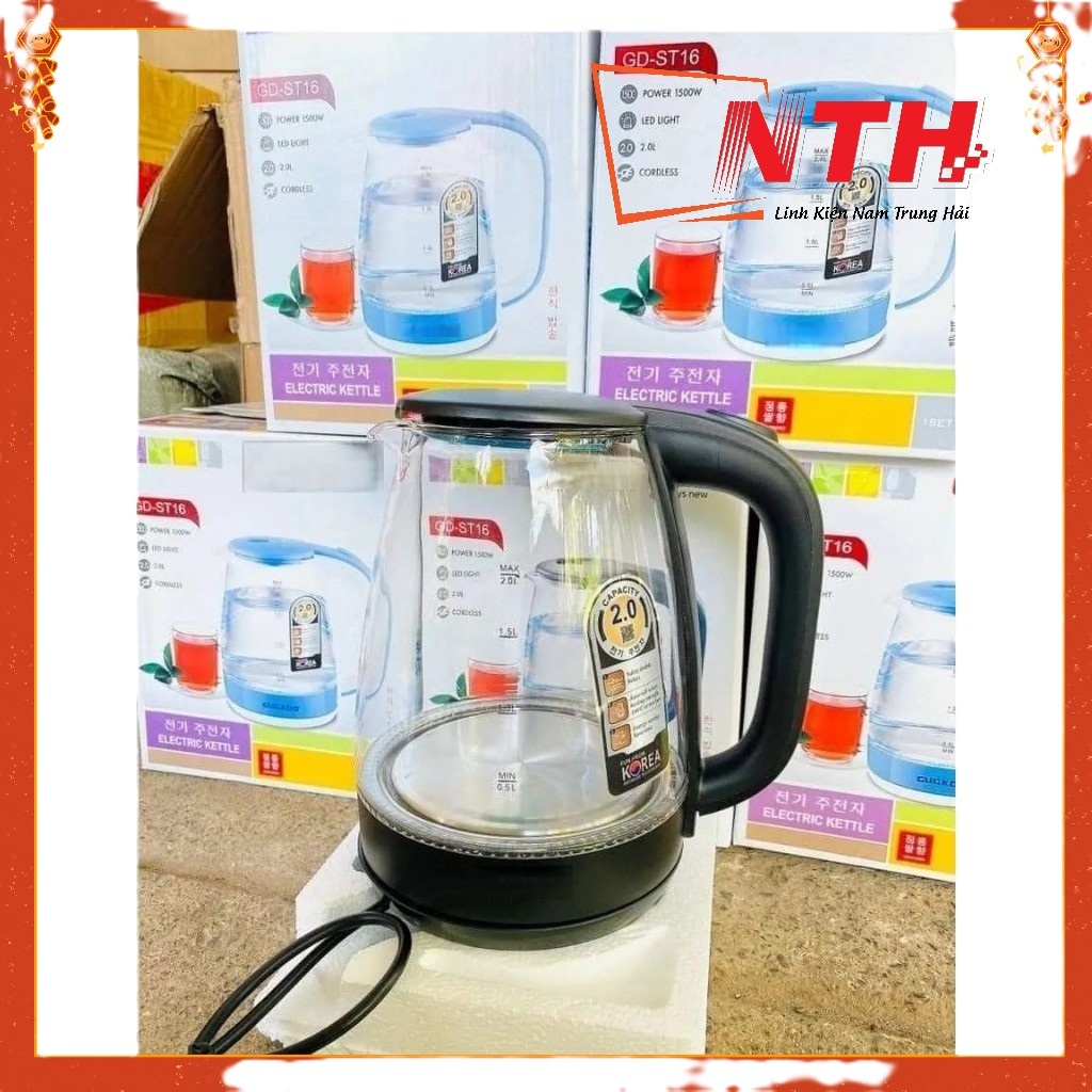 [SBS] Ấm siêu tốc thủy tinh 2L GD-ST16 trong suốt Cường lực Đun sôi nhanh Tự ngắt khi