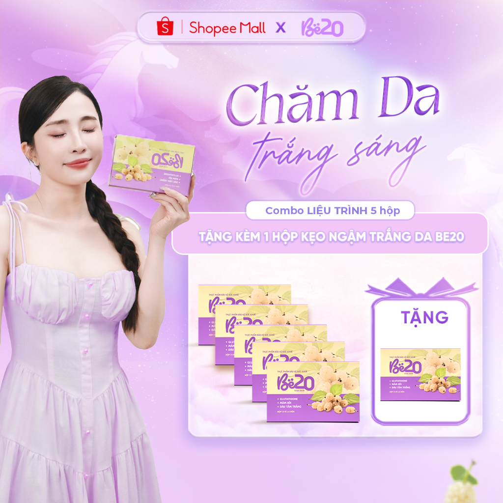 5 Hộp Kẹo Ngậm Dâu Tằm Trắng Da Be20 - Bật Tone Trắng Hồng Tự Nhiên - Hộp 30 viên
