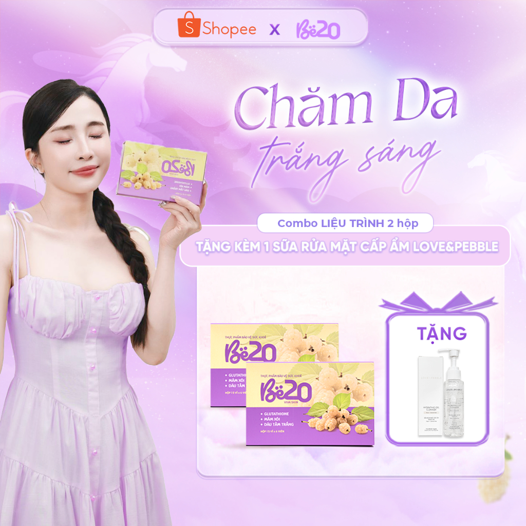 2 Hộp Kẹo Ngậm Trắng Da Dâu Tằm Be20 - Bật Tone Trắng Hồng Tự Nhiên - Hộp 30 viên