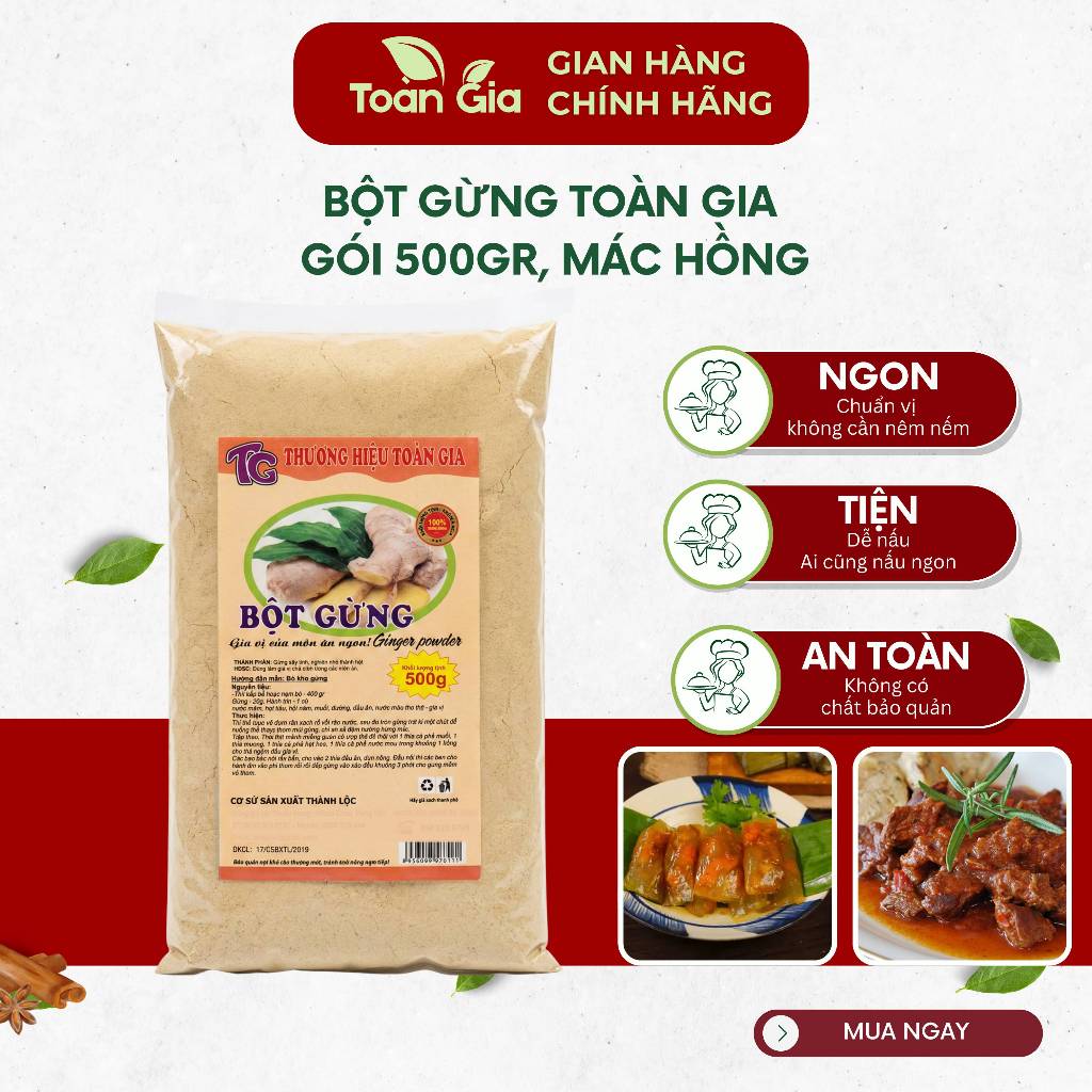 bột gừng toàn gia 500g, gia vị nhà bếp tẩm ướp chiên xào đậm vị, làm từ thành phần tự nhiên
