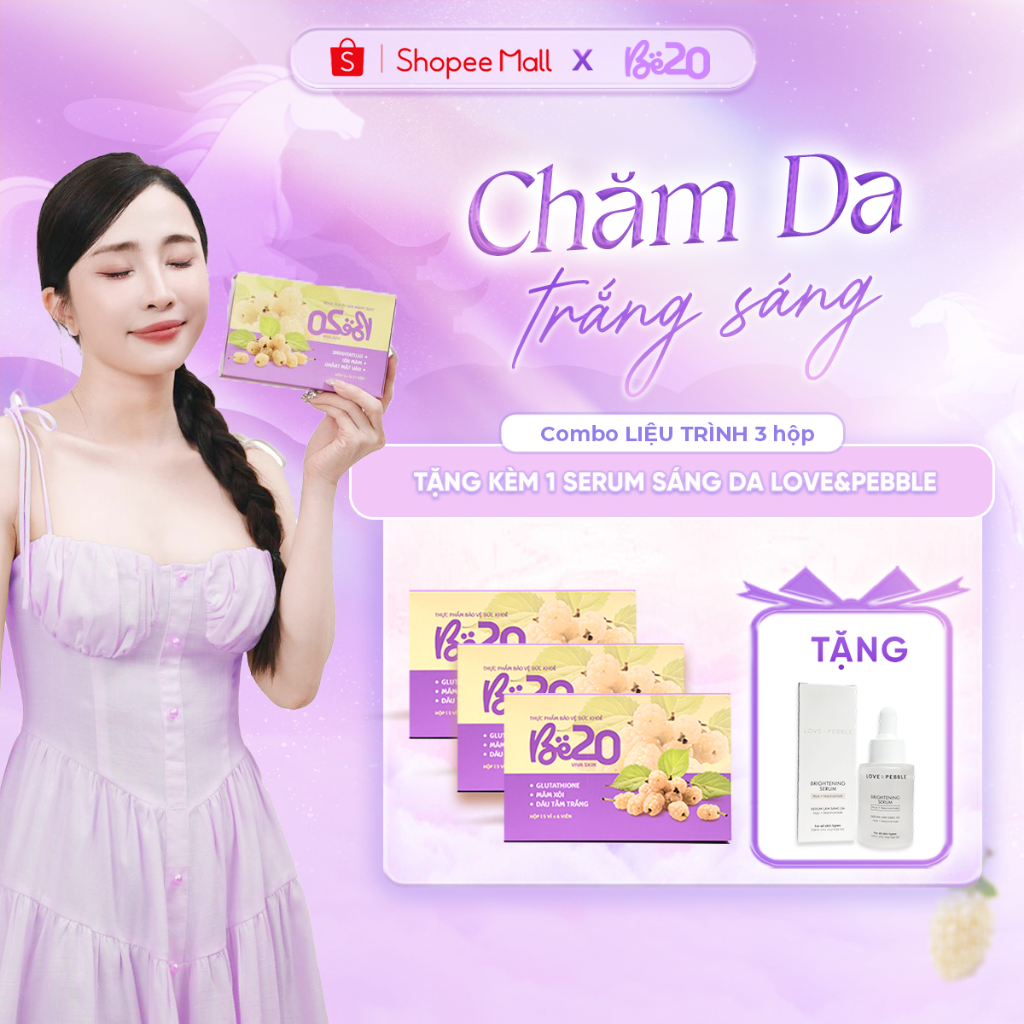 3 Hộp Kẹo ngậm trắng da dâu tằm Be20 - Hỗ trợ làm trắng da, da sáng hồng, căng mướt tự nhiên - Hộp 3