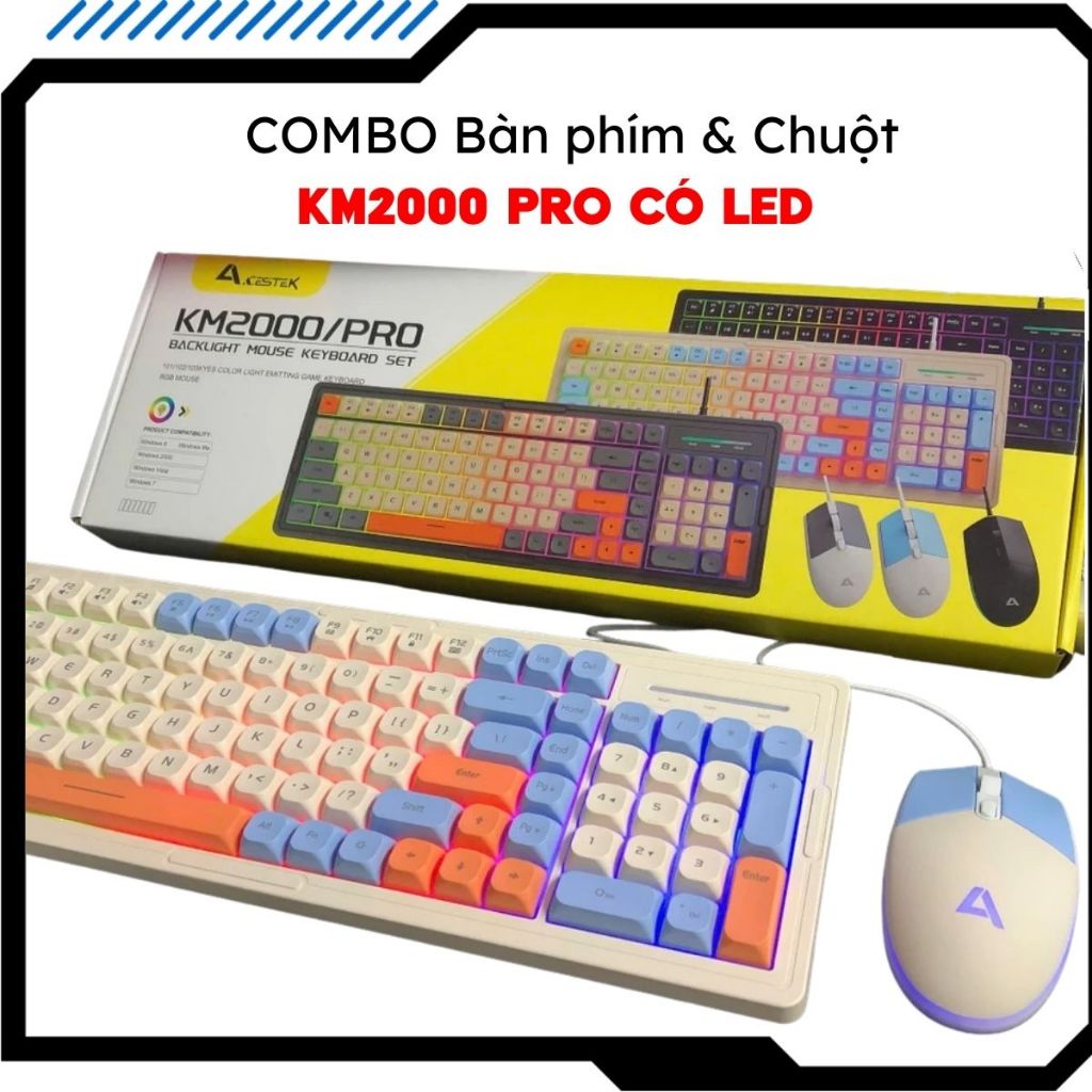 [BH24T] Combo Chuột + Bàn Phím Giả Cơ Gaming LED RGB Acestek KM2000 Pro – Có dây Dành cho Cho Gamer 
