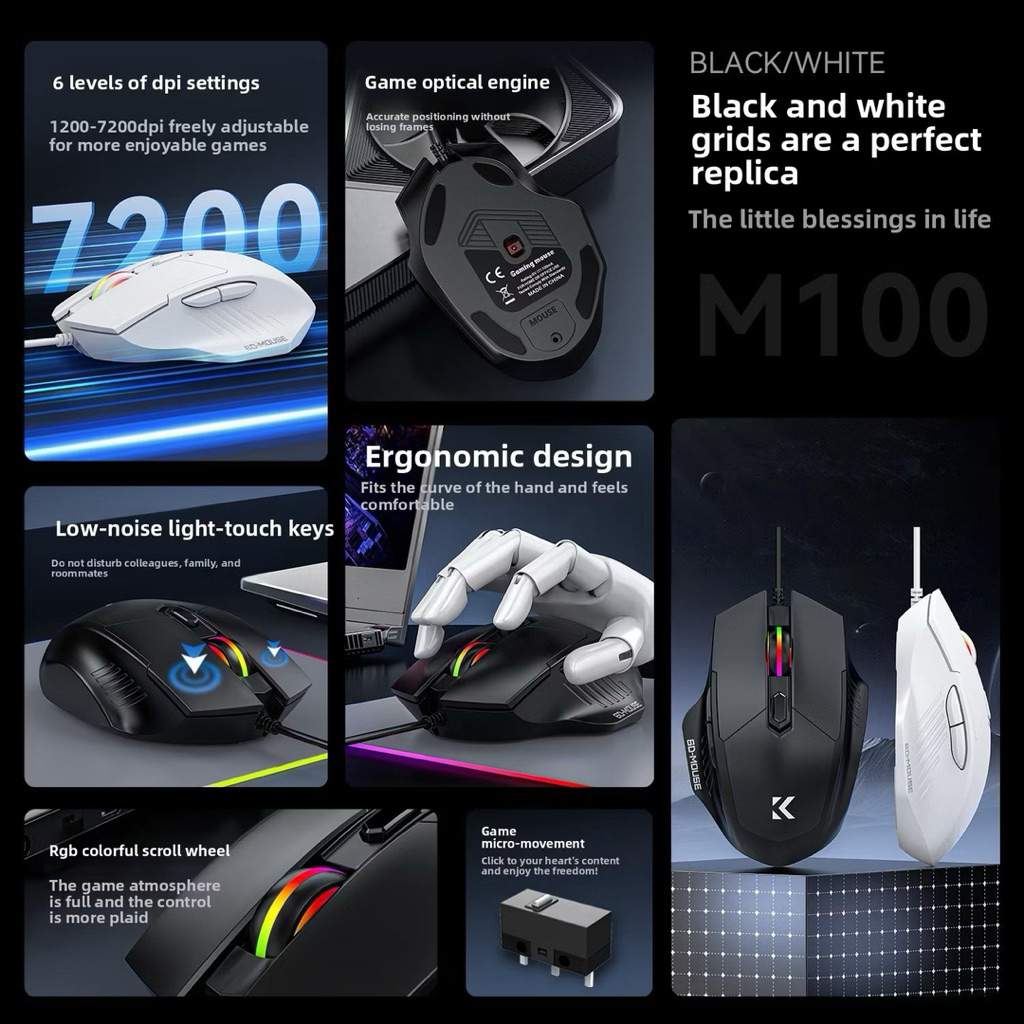 Chuột Chơi Game Có Dây Gaming M100 Bấm Nhẹ Êm Ái Không Tiếng Động