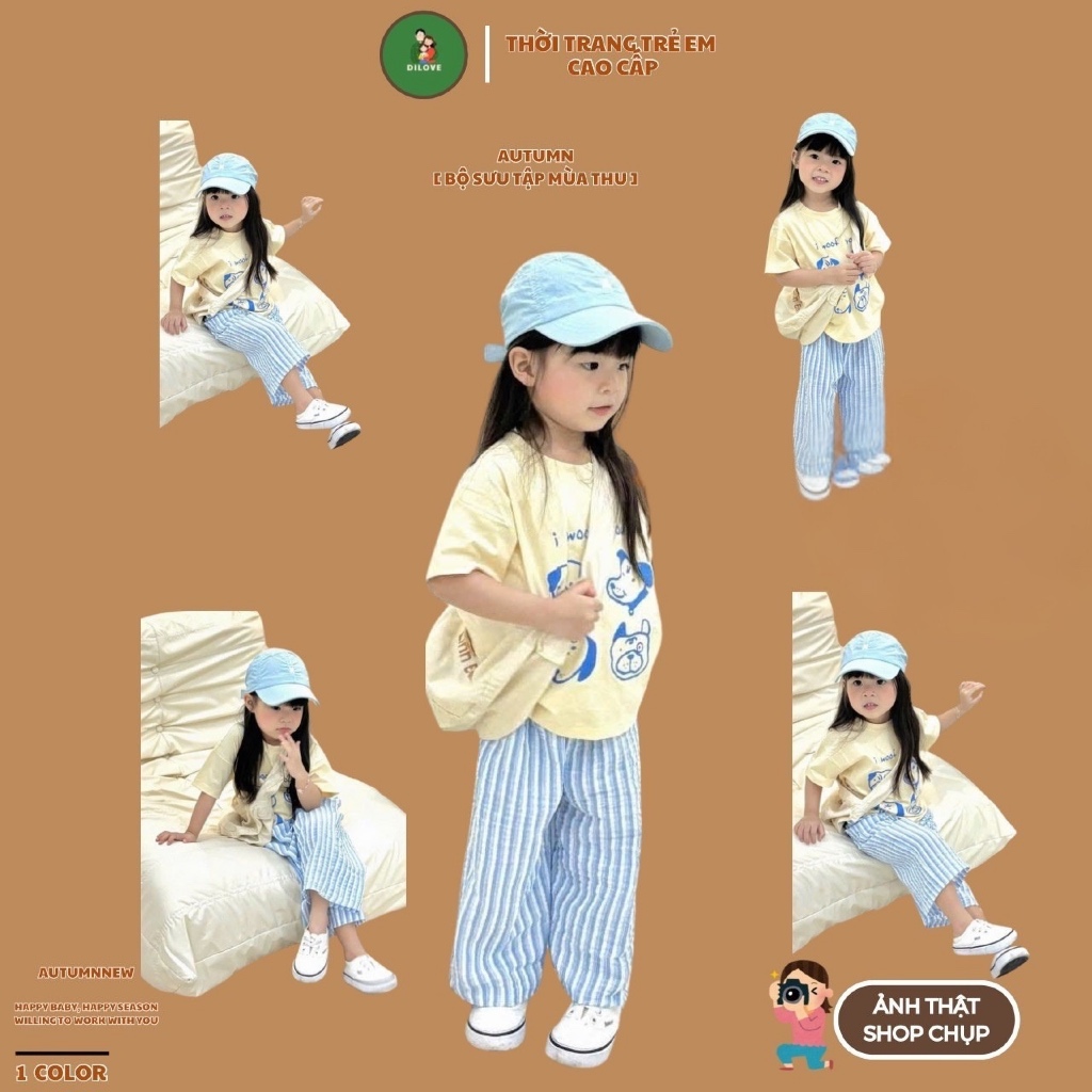 Quần áo bé gái DILOVE Đồ bộ cho bé gái mùa hè Set bộ cho bé gái ngắn tay chất liệu Cotton Bộ quần áo