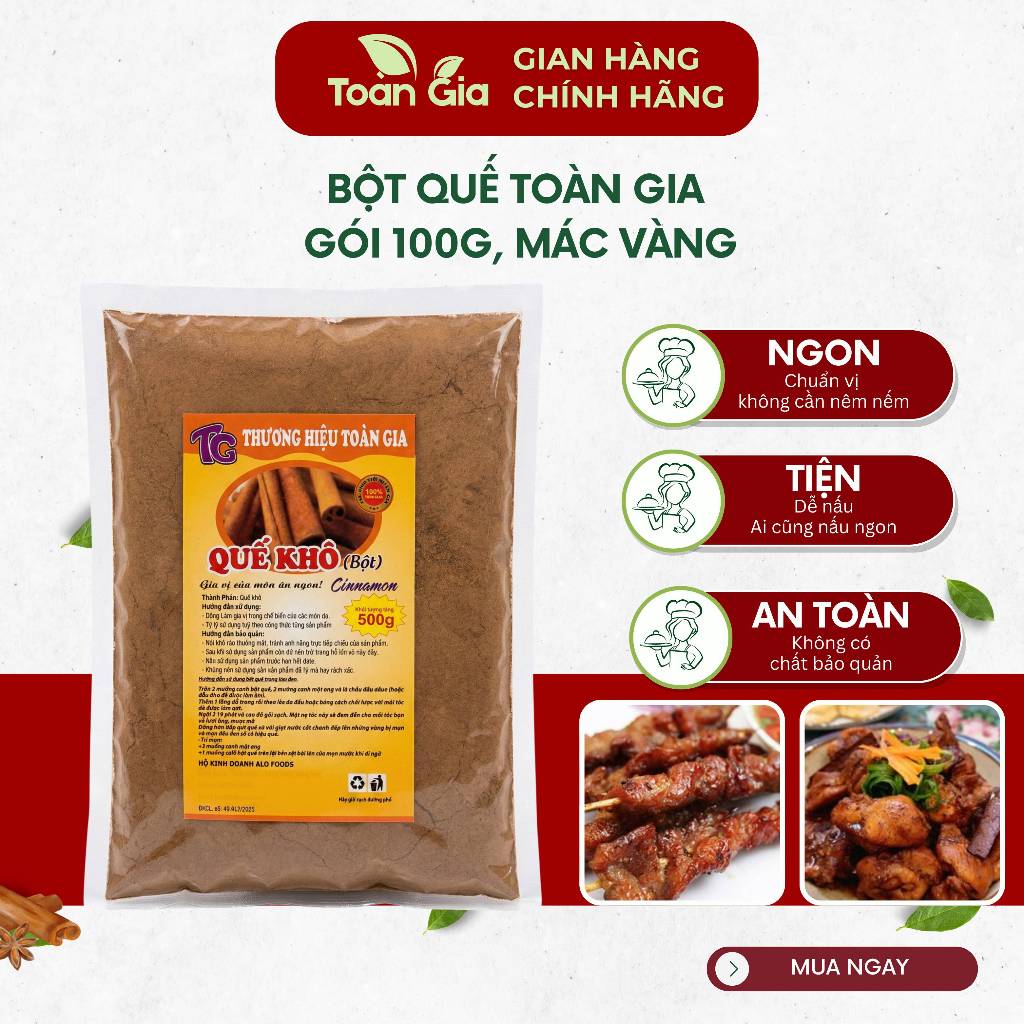 Bột quế Toàn Gia gói 100g, gia vị quế nguyên chất dùng nấu ăn, làm bánh, pha trà