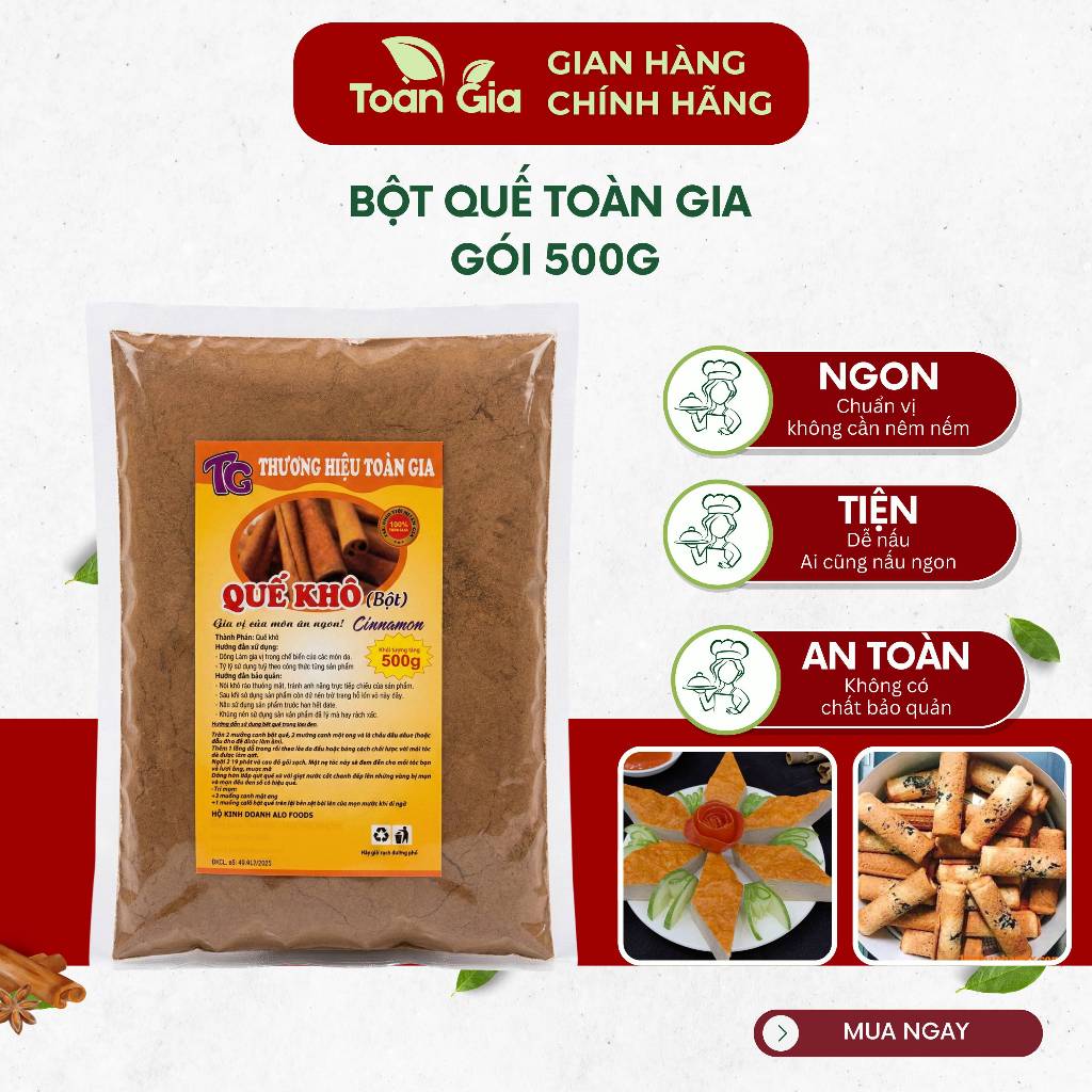 Bột quế toàn gia gói 500g, gia vị tự nhiên để ướp và chế biến thực phẩm