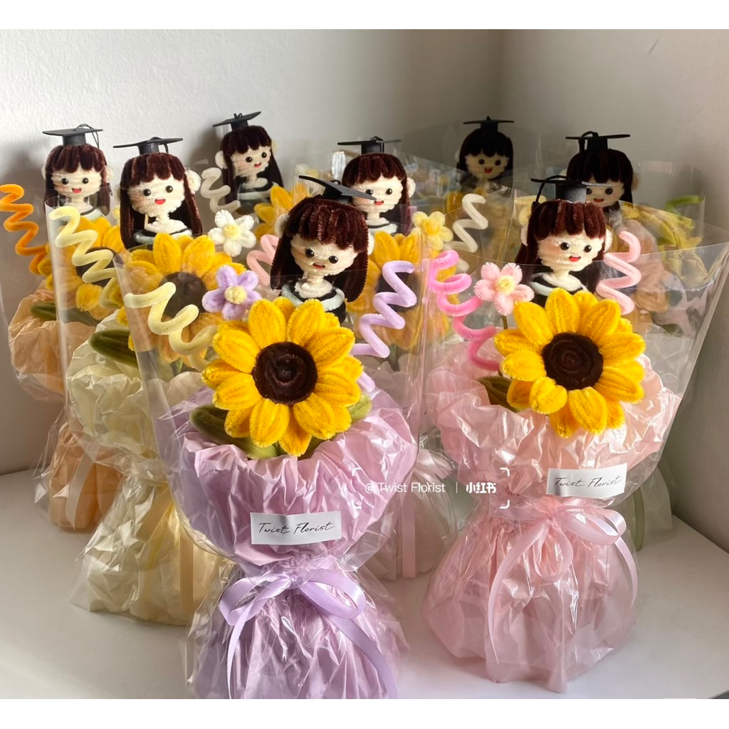 Bó hoa hướng dương 1 bông mũ tốt nghiệp, Bó hoa hướng dương tặng tốt nghiệp 1 bông bó tròn quà tặng 