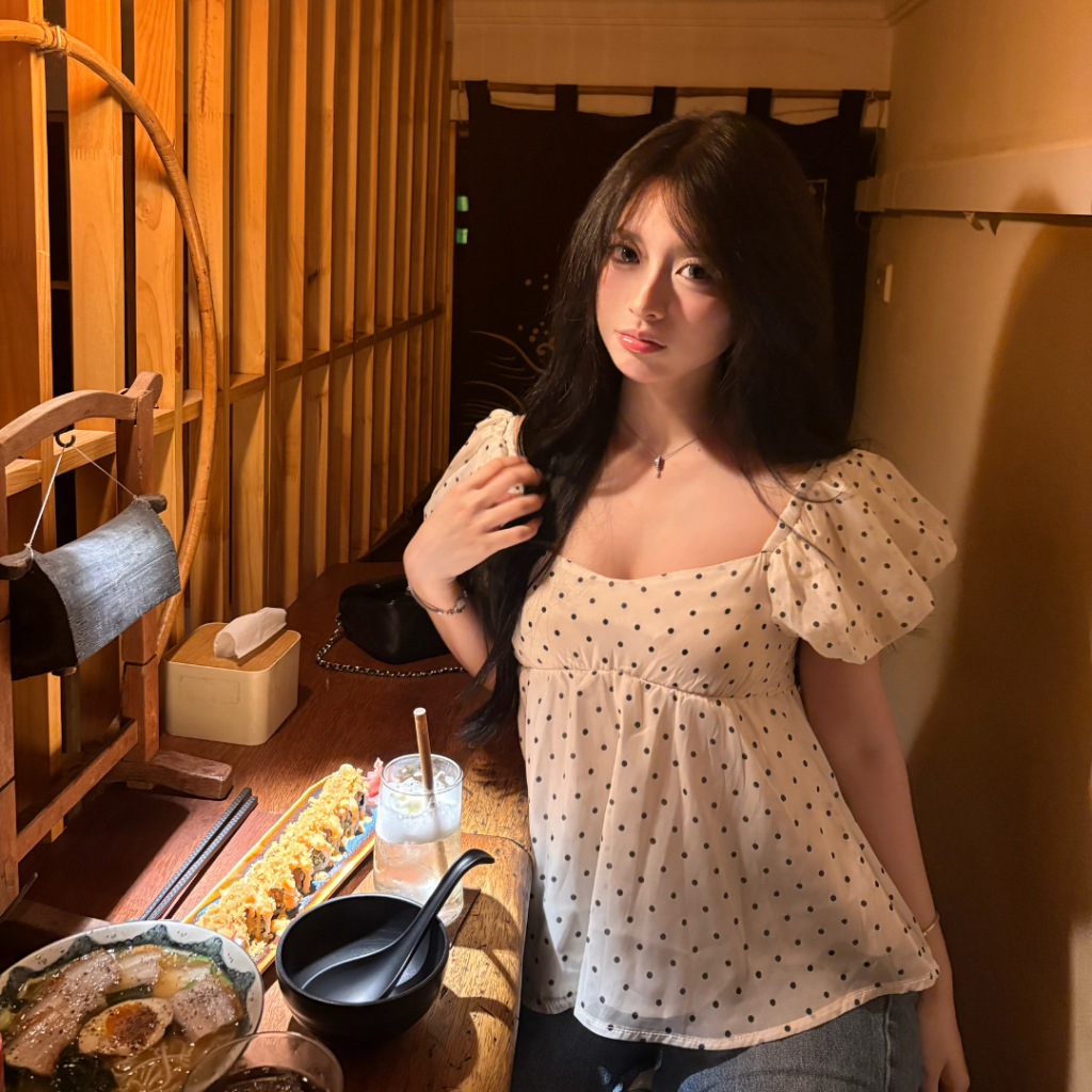 LUNA.Clothing | Baby’s Flower- Áo babydoll áo cánh tay nữ bồng bềnh chấm bi