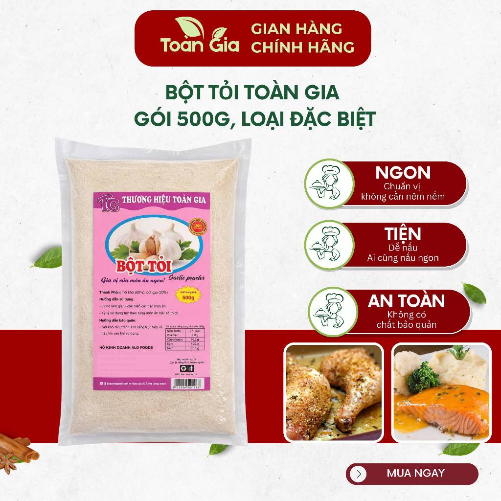Bột tỏi nguyên chất gói 500g, gia vị tự nhiên dùng ướp thực phẩm, chế biến món ăn