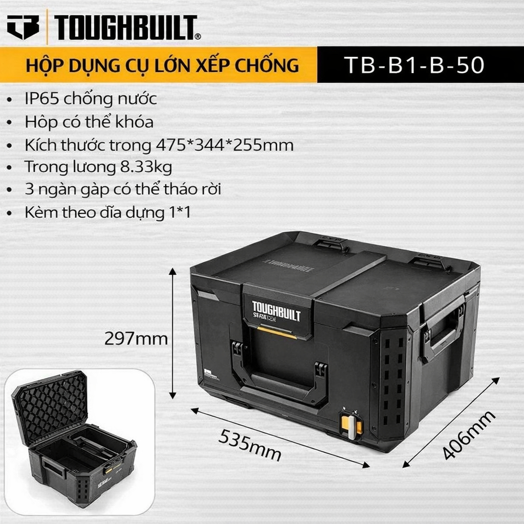 Toughbuilt Thùng Đựng Dụng cụ [Order] Cơ Điện, Camping,... tb-b1-b-50 tương tự Milwaukee 8425