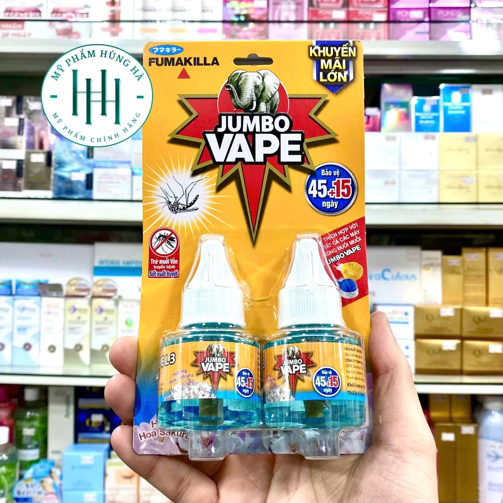 Bộ Đôi Chất Xông Đuổi Muỗi JumBo Vape, Hương Hoa Sakura, Tinh Dầu Đuổi Muỗi 34ML/Bình