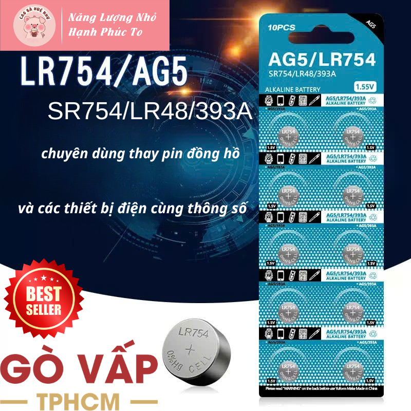 Pin cúc áo AG5 / LR754 / SR 754 / LR48 / 393A - Chất Lượng Cao - Giá Rẻ - 1 Vỉ 10 Viên