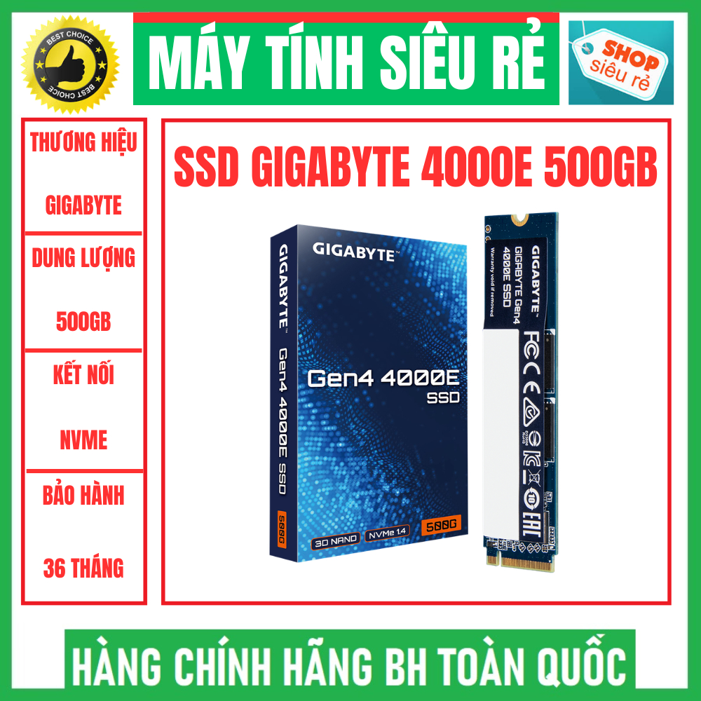 Ổ cứng SSD GIGABYTE 4000E 500GB M2 2280 NVMe Gen4x4 G440E500G hàng mới chính hãng bảo hành 36 tháng