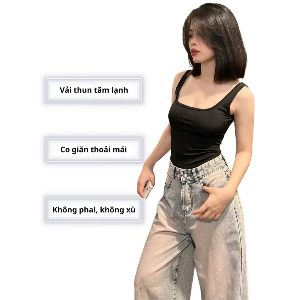 Áo Ba Lỗ Dây To , Áo 2 dây bản to cổ vuông màu trơn (Có bigsize) BL20 | BigBuy360 - bigbuy360.vn