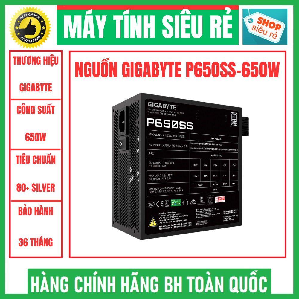 Nguồn GIGABYTE P650SS BLACK - P650SS ICE WHITE 650w (80 plus Silver, ATX 3.0) hàng mới chính hãng bả