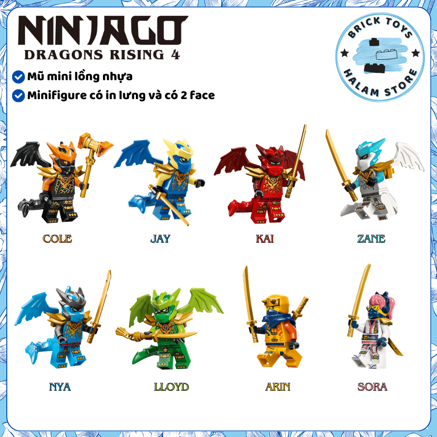 [NEW 2026] Mô hình nhân vật minifigures Ninjago Dragons Rising 4 dạng rồng lồng nhựa
