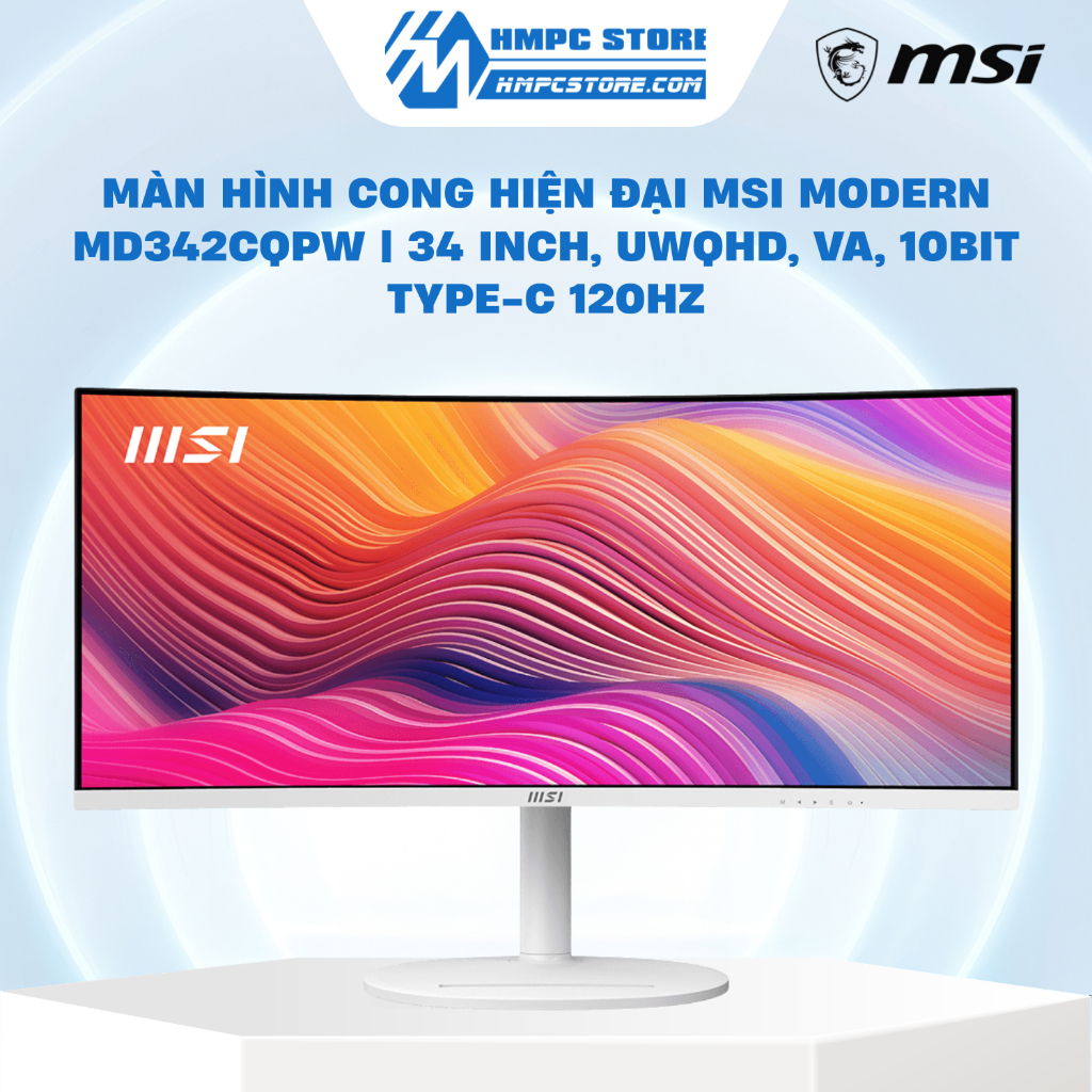 Màn hình cong hiện đại MSI Modern MD342CQPW | 34 inch, UWQHD, VA, 10BIT Type-C 120Hz - BH 36 tháng