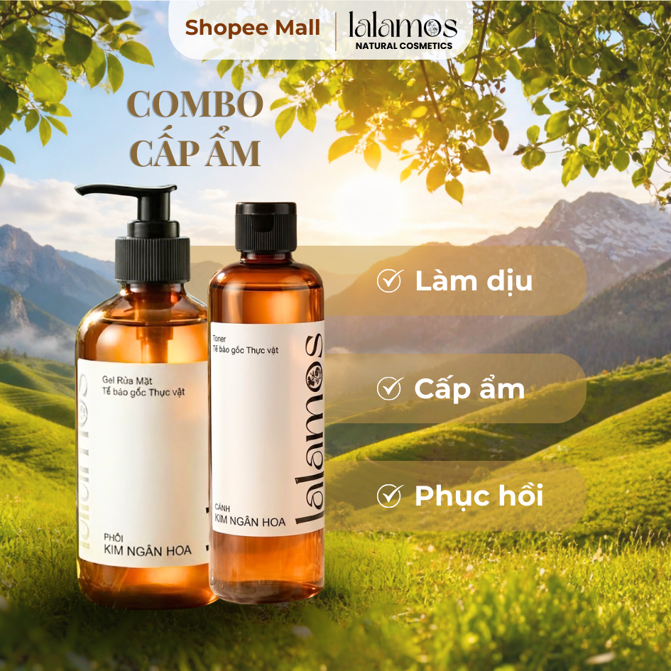Combo Cấp Ẩm Lalamos Sữa Rửa Mặt Phôi Kim Ngân Hoa 280ml + Toner Cánh Kim Ngân Hoa 250ml