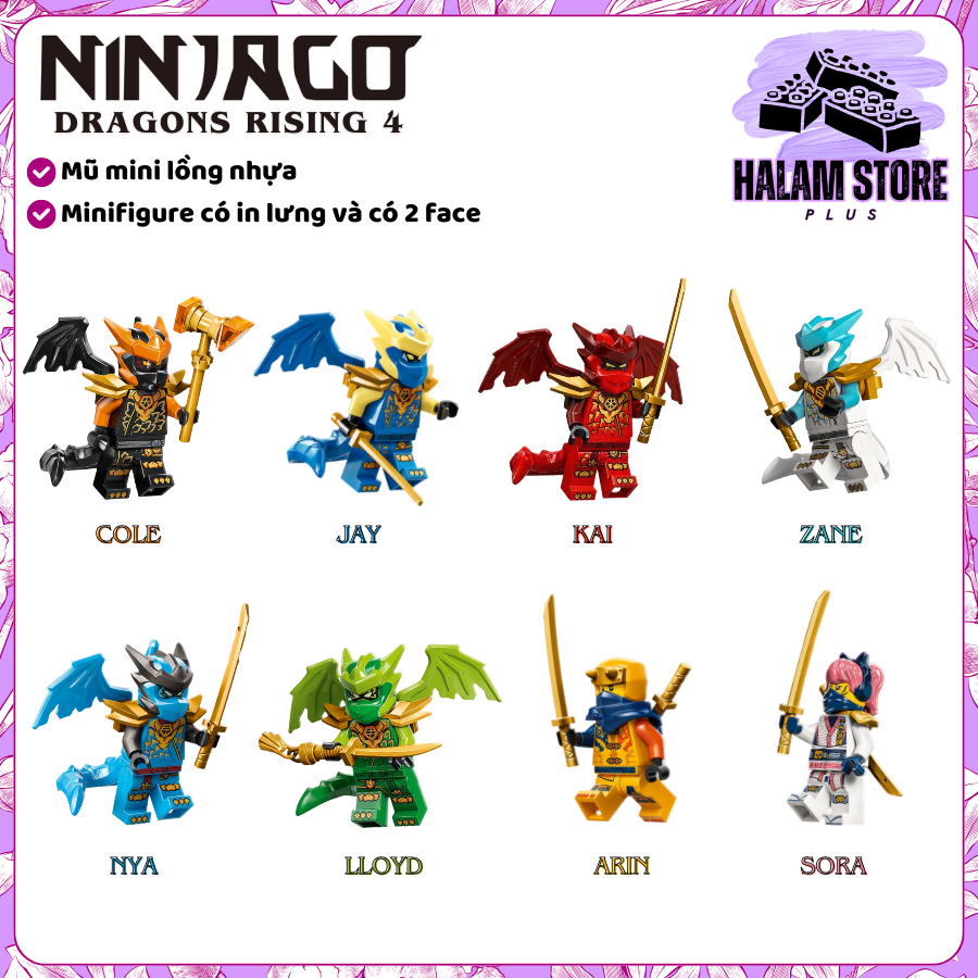 [MỚI 2026] Mô hình nhân vật minifigures Ninjago Dragons Rising 4 dạng rồng lồng nhựa