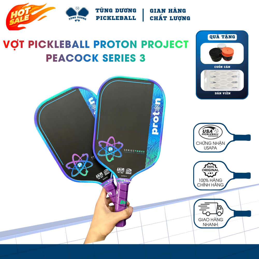 Vợt Pickleball Proton Peacock Series 3 Carbon Fiber – Spin Mạnh Kiểm Soát Chuẩn Pro