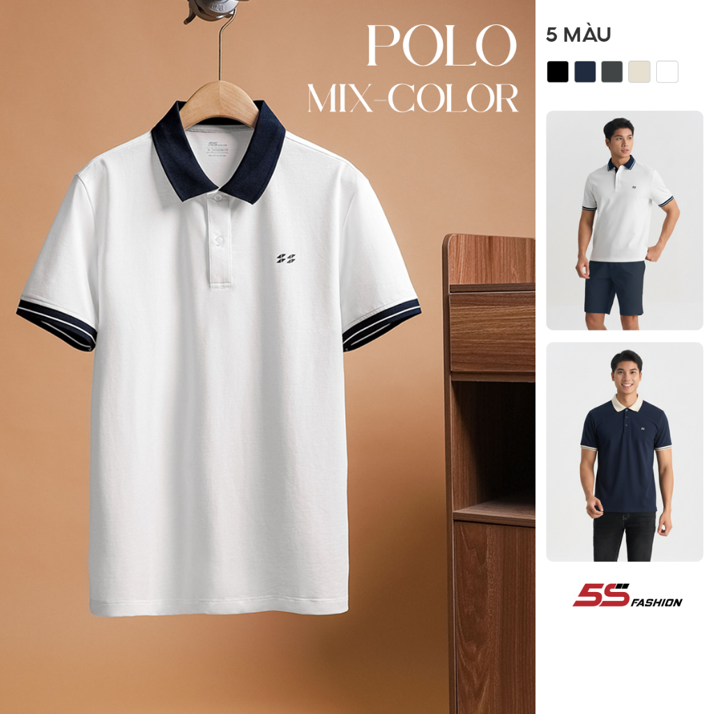 Áo Polo Nam MIX-COLOR Ngắn Tay 5S FASHION Cotton Mát Lạnh, Thoáng Khí, Lịch Lãm M0APC26101 | BigBuy360 - bigbuy360.vn