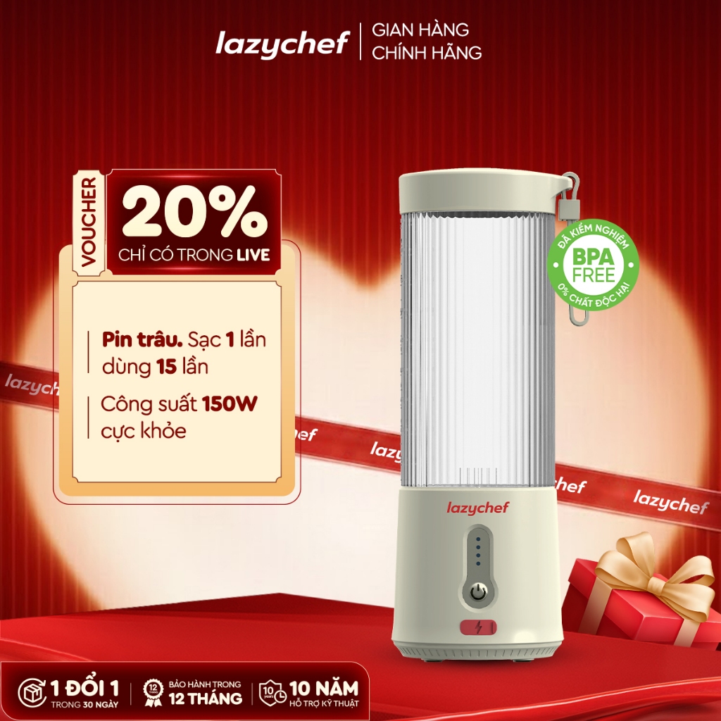 [GIÁ TỐT TRONG LIVE] Máy xay sinh tố mini không dây Lazychef, máy xay cầm tay tích điện đa năng 3i﻿n1 6 lưỡi dao