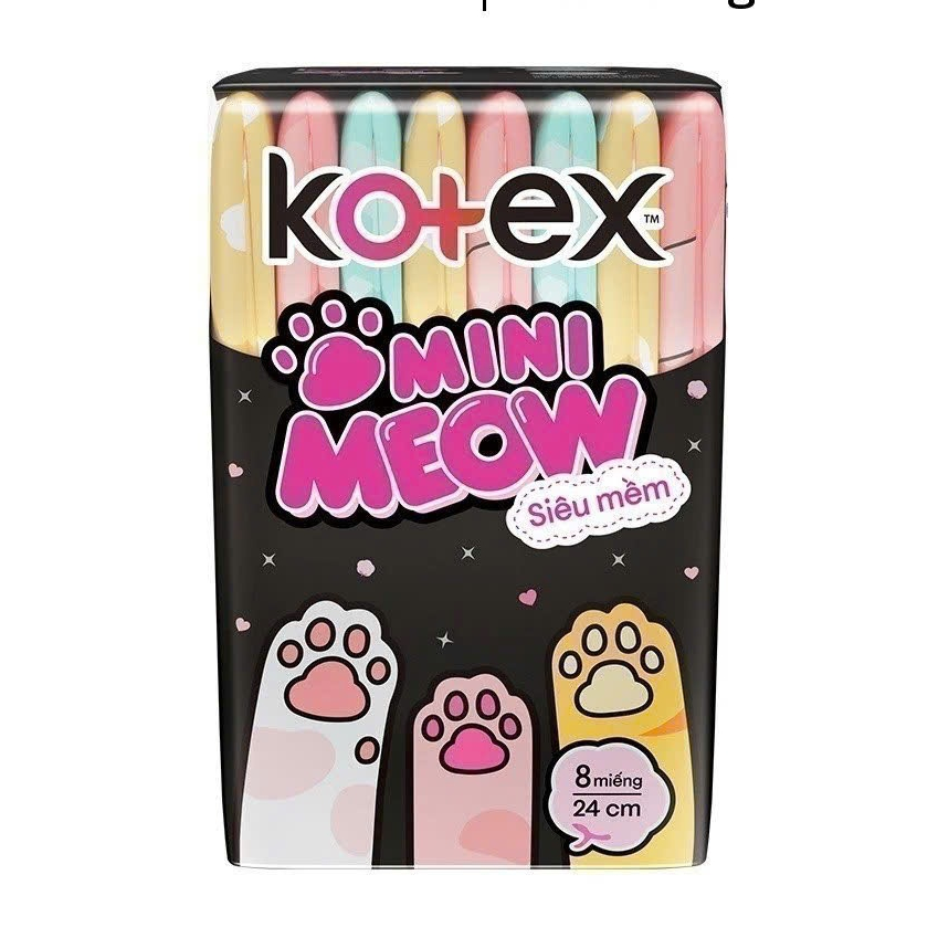 [Thùng 16 gói]  Băng vệ sinh Kotex MiniMeow Siêu mềm siêu mỏng cánh 8 miếng