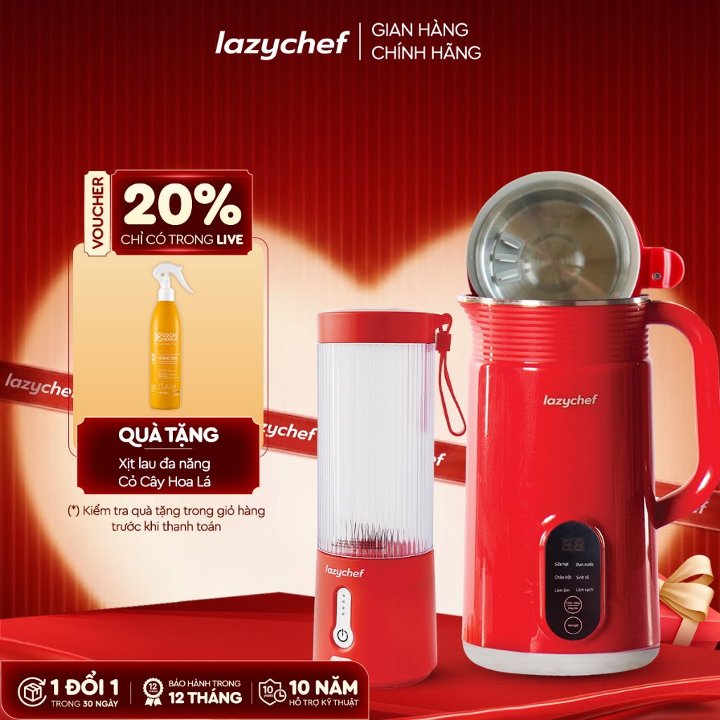 [Combo Yêu Đời] Máy xay nấu đa năng 5in1 inox Lazychef + Máy xay Bỏ túi 3in1 Lazychef, Chính Hãng