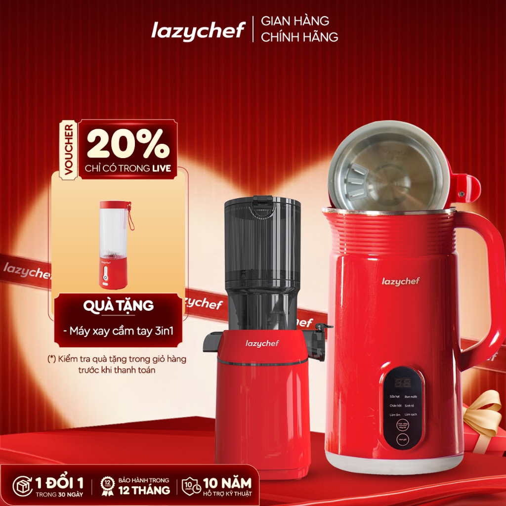 [Combo Quốc Dân] Máy Làm Sữa Hạt 5in1 Lazychef và Máy Ép Chậm Nguyên Quả 3S Lazychef Dòng Premium
