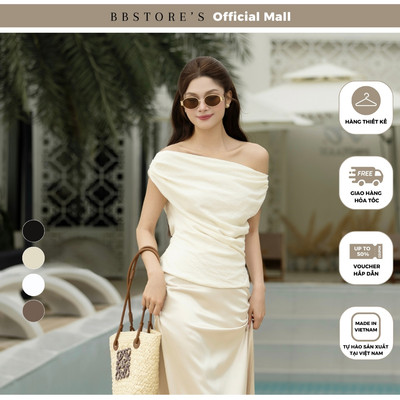 BBSTORE'S Áo Kiểu Dạo Phố Linen Trễ Vai Linen Vân Gỗ Nhún Vải Eo - AAC46T