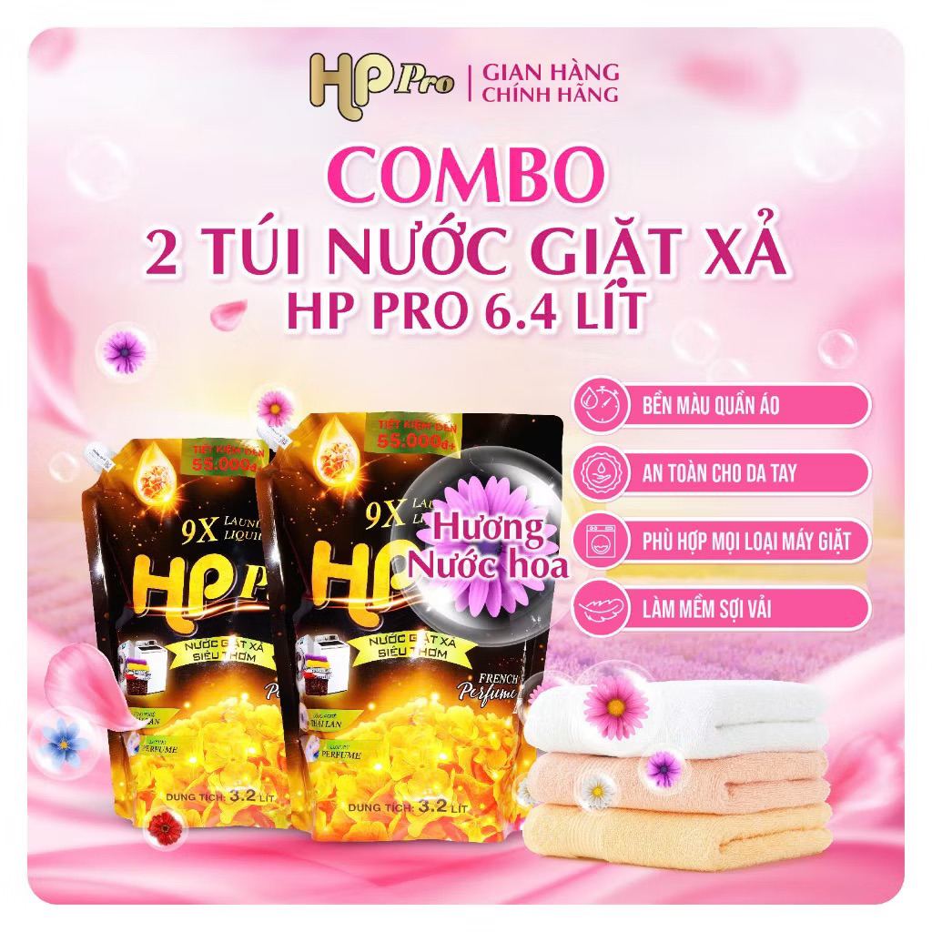 HP Pro: COMBO 2 TÚI NƯỚC GIẶT XẢ THƠM LÂU HP PRO - lưu hương, mềm vải - hương nước hoa & hương comfo