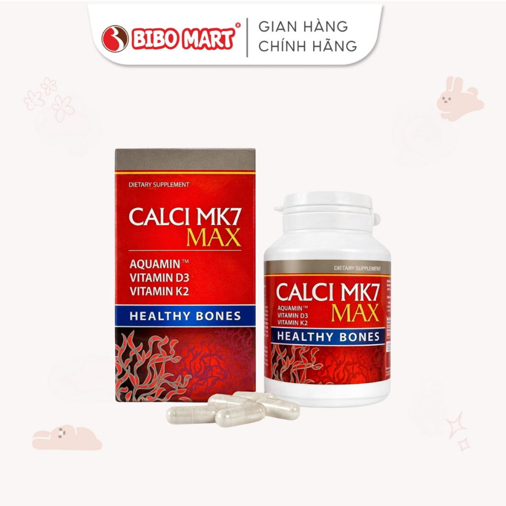 Calci MK7 Max Bổ Sung Từ Tảo Biển Đỏ Kèm D3 Và K2MK7 60 Viên Tăng Cường Sức Khỏe - Bibo Mart