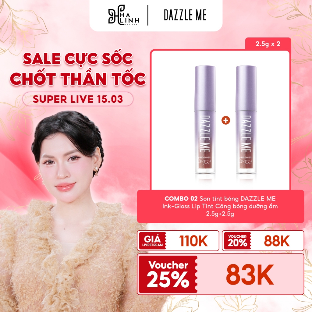 [VHL x DAZZLE ME] COMBO 02 Son tint bóng DAZZLE ME Ink-Gloss Lip Tint Căng bóng dưỡng ẩm 2.5g+2.5g