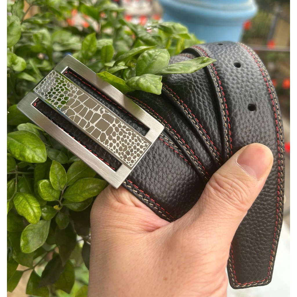 Thắt lưng nam da bò 3 lớp da togo(Loại đục lỗ) màu đen bảo hành 12 tháng