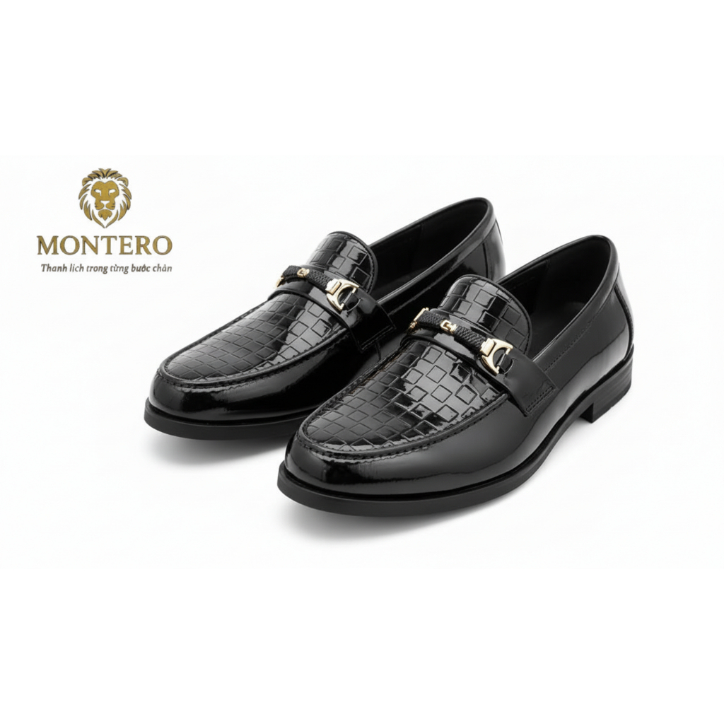 Giày lười nam , giày da dập vân caro – Giày Da Công Sở Nam Cao Cấp