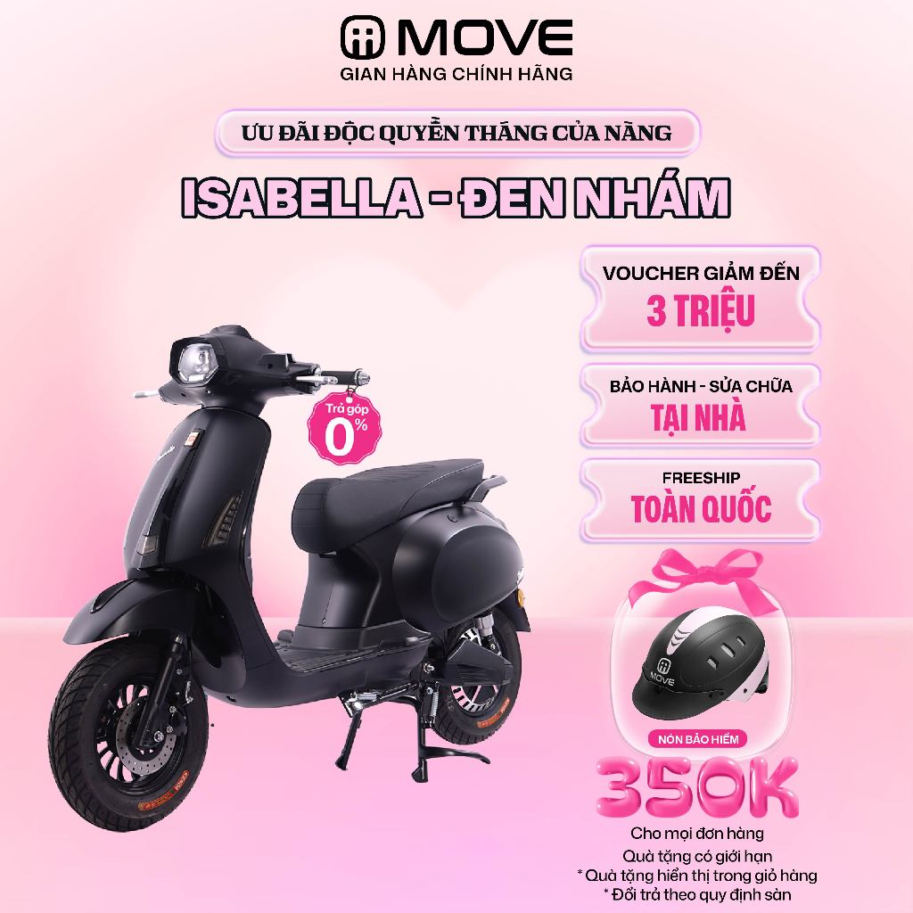 [TRẢ GÓP 0%] Xe Máy Điện MOVE ISABELLA Chính Hãng Sang Trọng - Bảo Hành Tại Nhà - Màu Đen Nhám