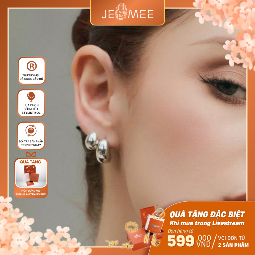 [HỎA TỐC - CHÍNH HÃNG] Bông tai nữ Dripping Jesmee hình giọt nước thiết kế ôm tai mềm mại, sang trọng - E65008