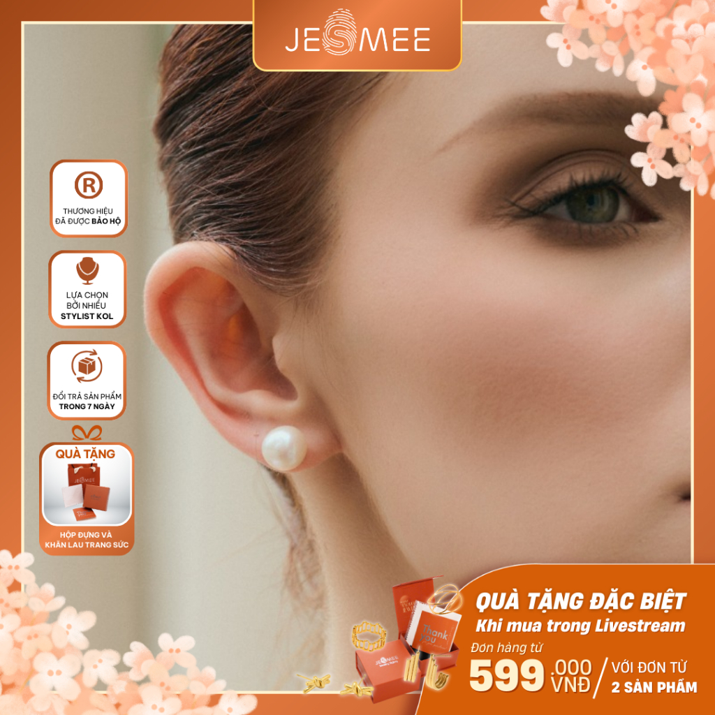 [HỎA TỐC] Bông tai nữ Pearl Stud Jesmee ngọc thô, Hoa tai phong cách tiểu thư thanh lịch, Quà tặng Tinh Tế