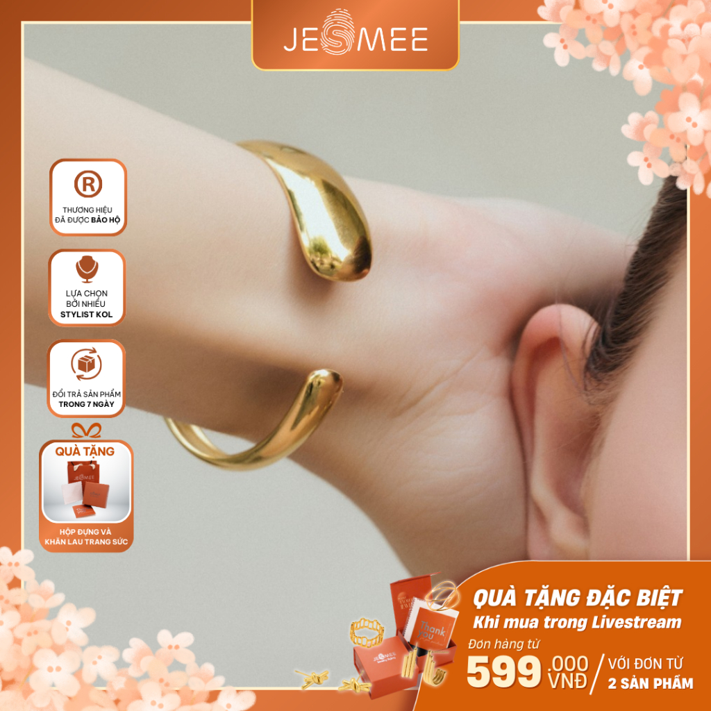 Vòng tay nữ trơn Streakly Bangle Jesmee phong cách tối giản dễ phối đồ - H5526