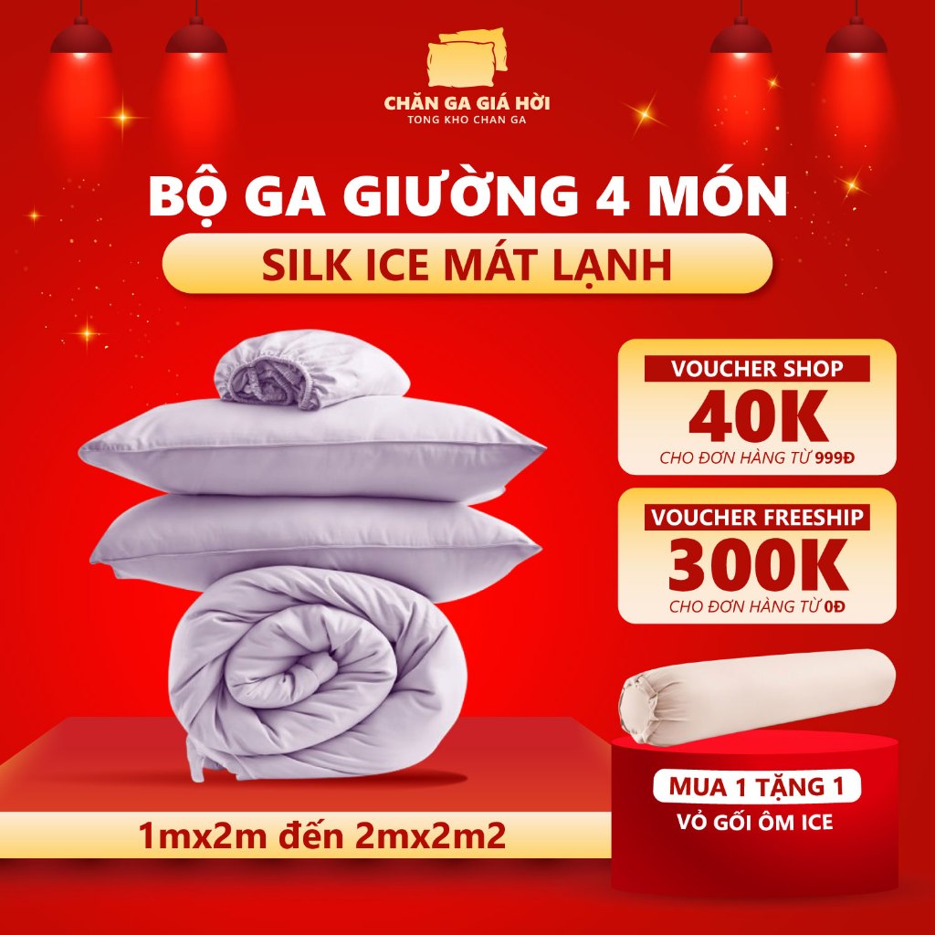 [Giá hời] Bộ 4 Món Chăn Ga Gối Lụa Silk Ice Chagota, Chất Liệu Mềm Mát, Kháng Khuẩn Tốt, Size 1mx2m-