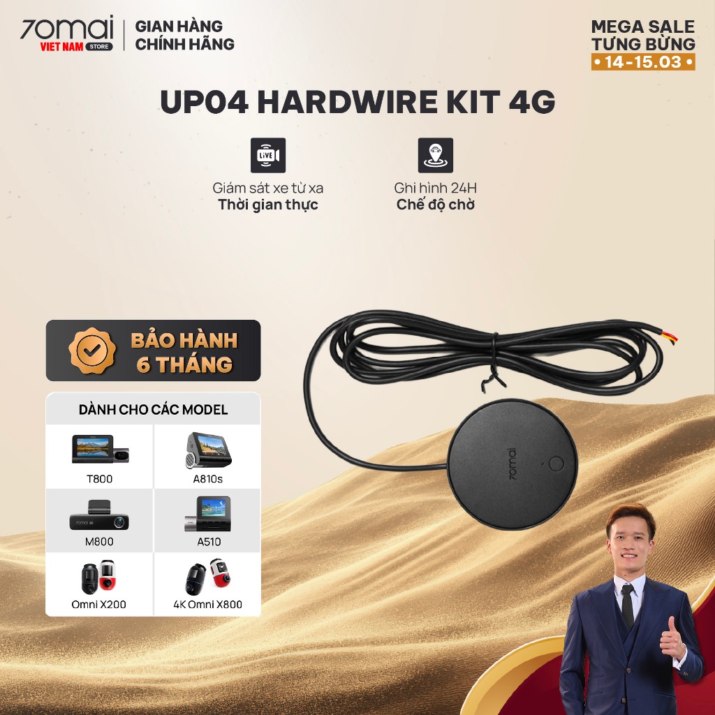 Bộ Hardwire Kit UP04 cho camera hành trình 70mai A810, A510, Omni kết nối 4G giám sát xe từ xa