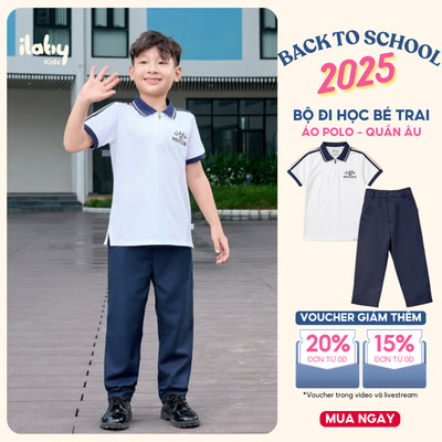 Mix set quần áo đi học bé trai ILABY áo polo cổ bo và quần âu dài navy học sinh [2578+3075]