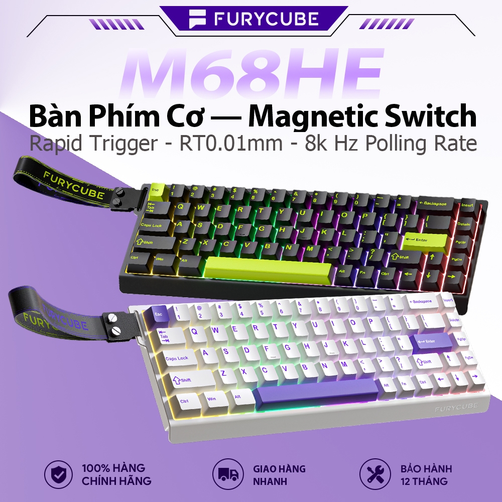 Bàn Phím Cơ Gaming FURYCUBE M68HE – Rapid Trigger 0.01mm, Switch Nam Châm HE, 8K Polling Rate, RGB