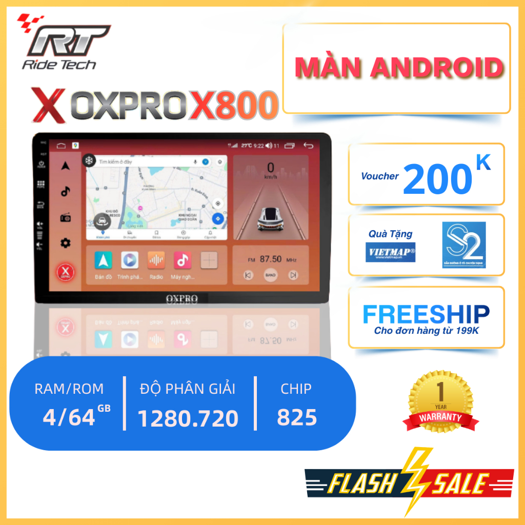 Màn Hình Android ÔTô  OXPRO X800 - Cấu Hình Ram4 Rom64 Chip 825, Cảm Ứng Mượt, Kết Nối Sim 4G, GPS, 