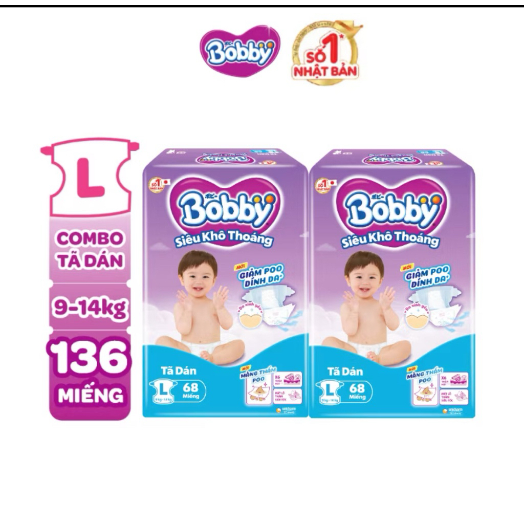 Combo tả dán bobby size L 136 miếng