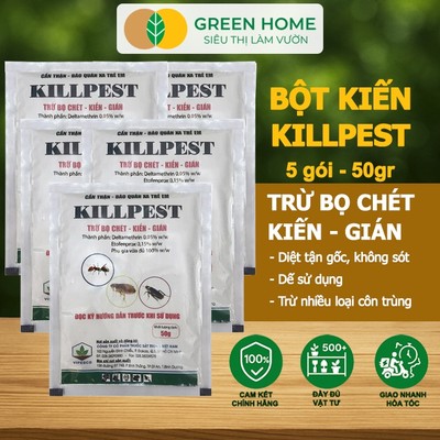 5 Gói Bột Phấn Kiến KillPest Vipesco, GreenHome, Gói 50gr, Hiệu Quả Cao,Trừ Bọ Chét, Kiến, Côn Trùng