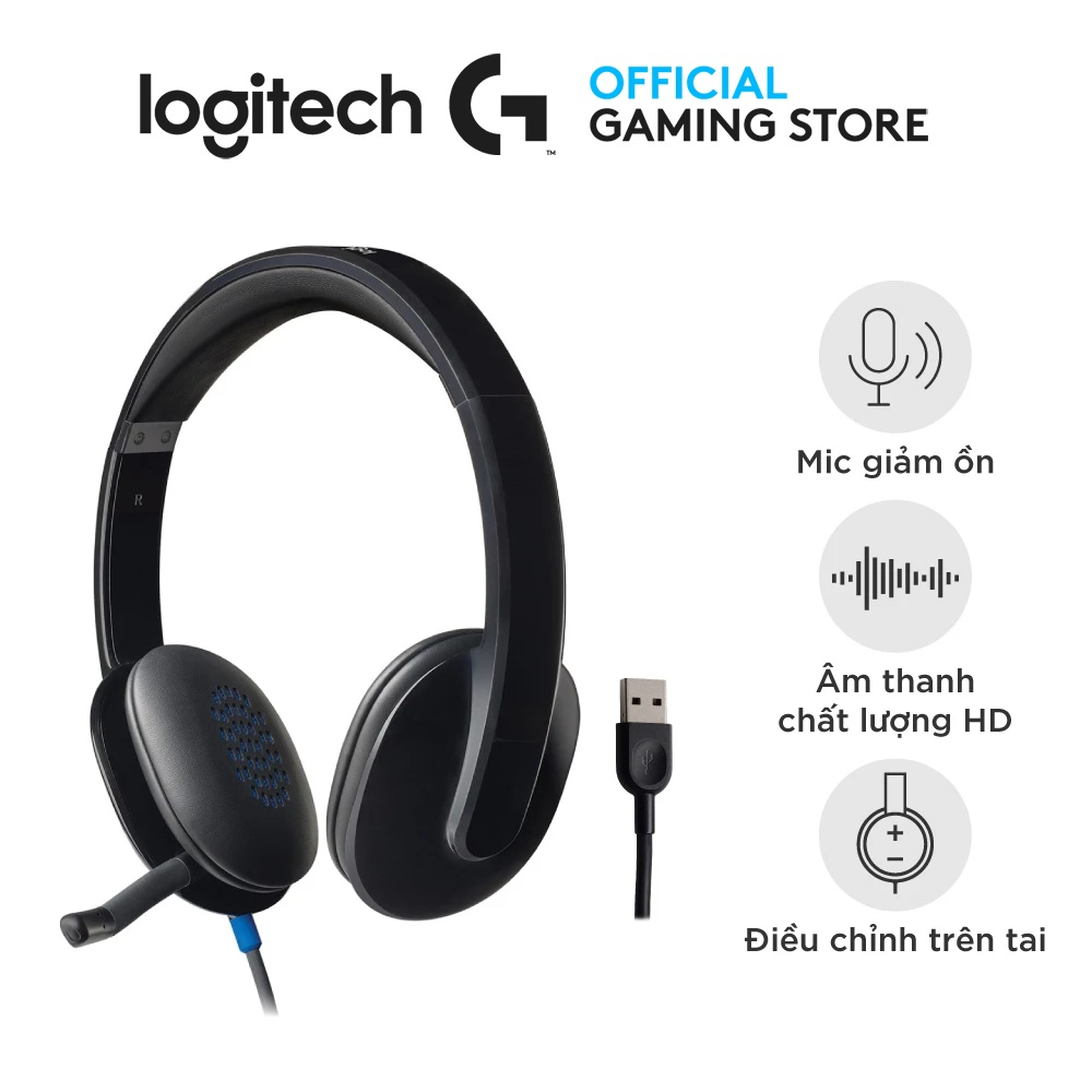 Logitech H540 USB Stereo Headset - Noise-Cancelling Mic, On-Ear Controls