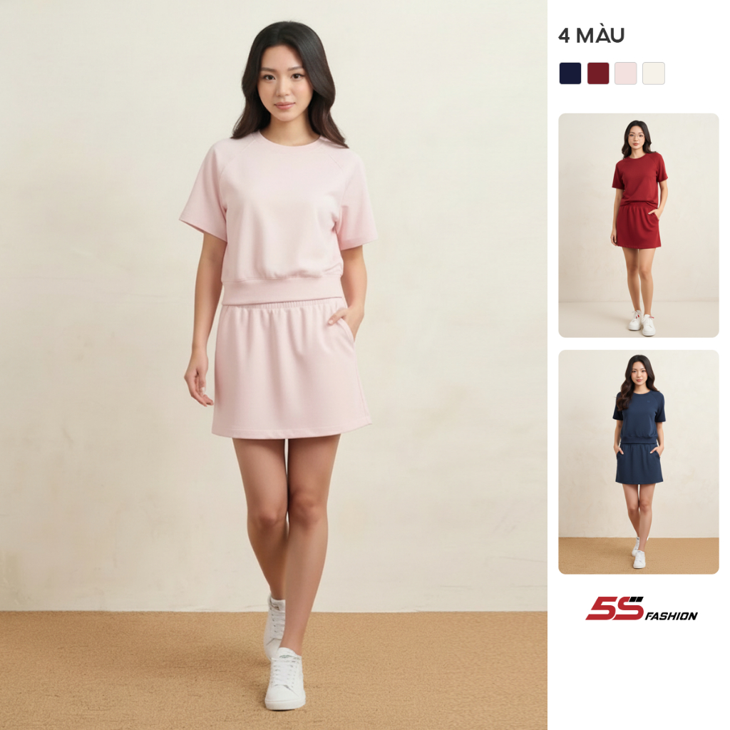 Set Bộ Thun Nữ Phối Chân Váy SPORTY CHIC 5S FASHION Vải Cotton Mát, Thời Thượng WBTS26003