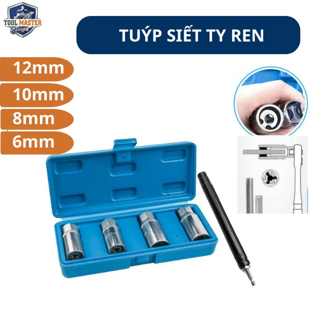 Đầu siết vặn ty ốc bulong ren răng 6 8 10 12mm, hàng chuẩn siết ty thợ thạch cao, điều hoà, PCCC tiệ